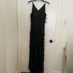 NWT black floor length / black tie dress with rose details